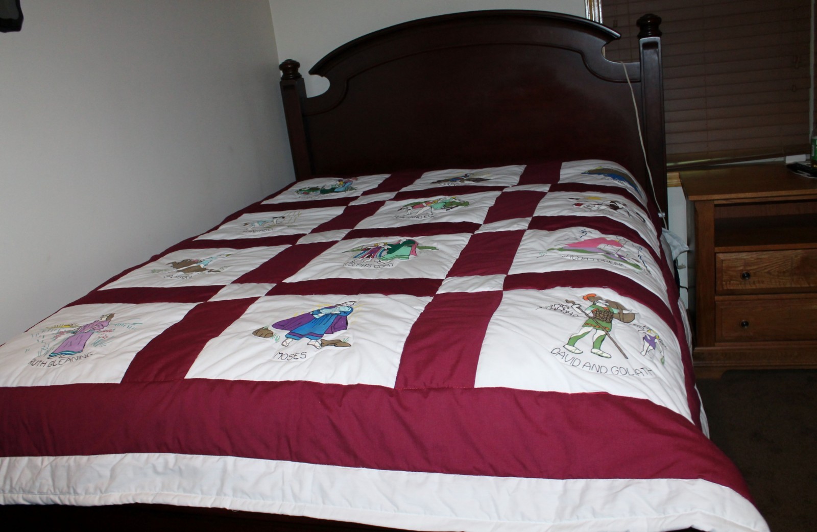 QUILT HOMEMADE CHARACTERS FROM THE BIBLE HAND PAINTED NEW QUEEN SIZE