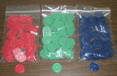 Jax SEQUENCE Board Game Complete Replacement Set of 135 CHIPS Red~Blue~Green
