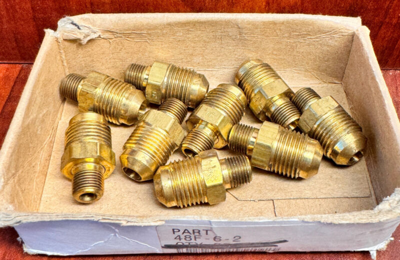 9 X Parker 48f-6-2 Brass Flare Fitting, 3/8" 45° Sae Flare X 1/8" Npt Reducer