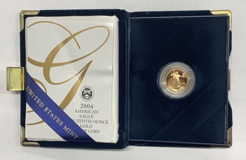 2004-w $5 Proof American Gold Eagle, 1/10 Oz Fine Gold-box & Coa