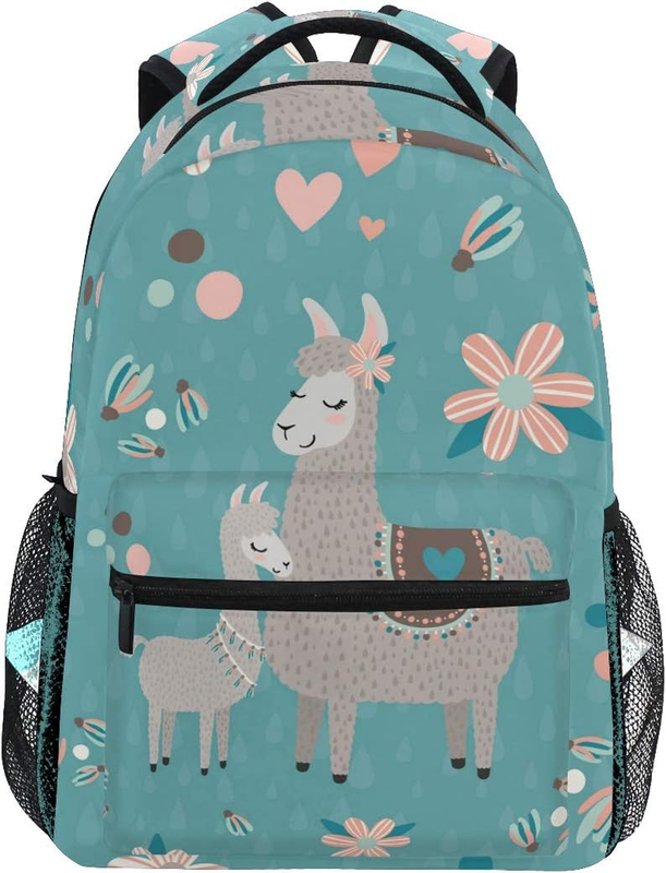 Llama Alpaca Pattern Backpack School Bag Travel Daypack Rucksack for Students