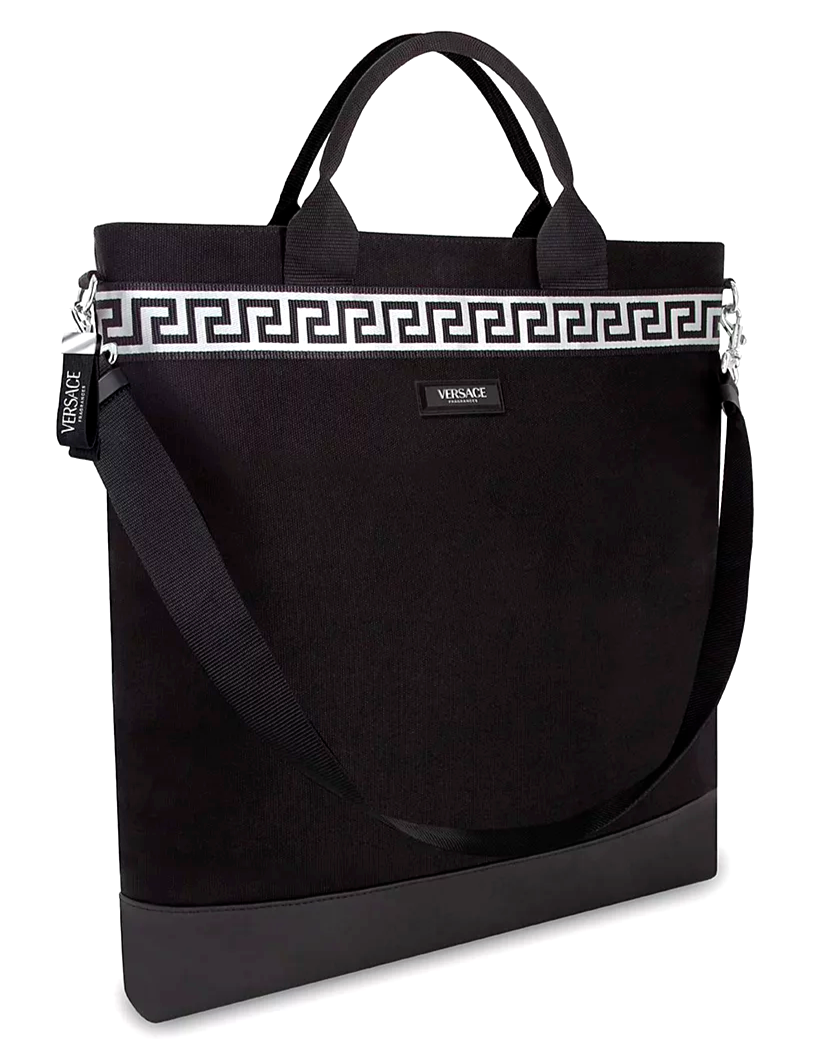 Versace★素敵！Unisex Black Leather Large Tote Shoulder Bag Versace Bag Black Tote Shoulder Purse Perfume Promo 2pc Bag