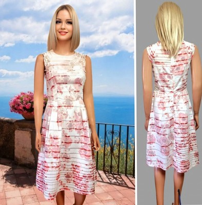 OASIS DRESS UK 6-8 SLEEVELESS FIT&FLARED KNEE LENGT FLORAL PRINT SHEER DETAIL#10