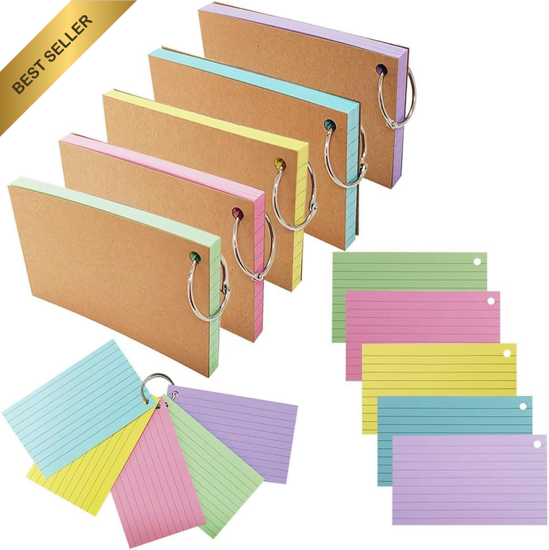 250 PCS Lined Colored Index Flashcards, 3X5 Inches Flash Cards with Ring, Colore