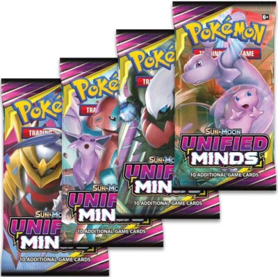 Pokemon Sun & Moon Unified Minds Booster Pack Art Set - 4 Booster Packs Lot