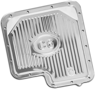 For Ford C6 Stock Capacity Transmission Pan Chrome Steel 2-3/8'' Depth C6 Logo