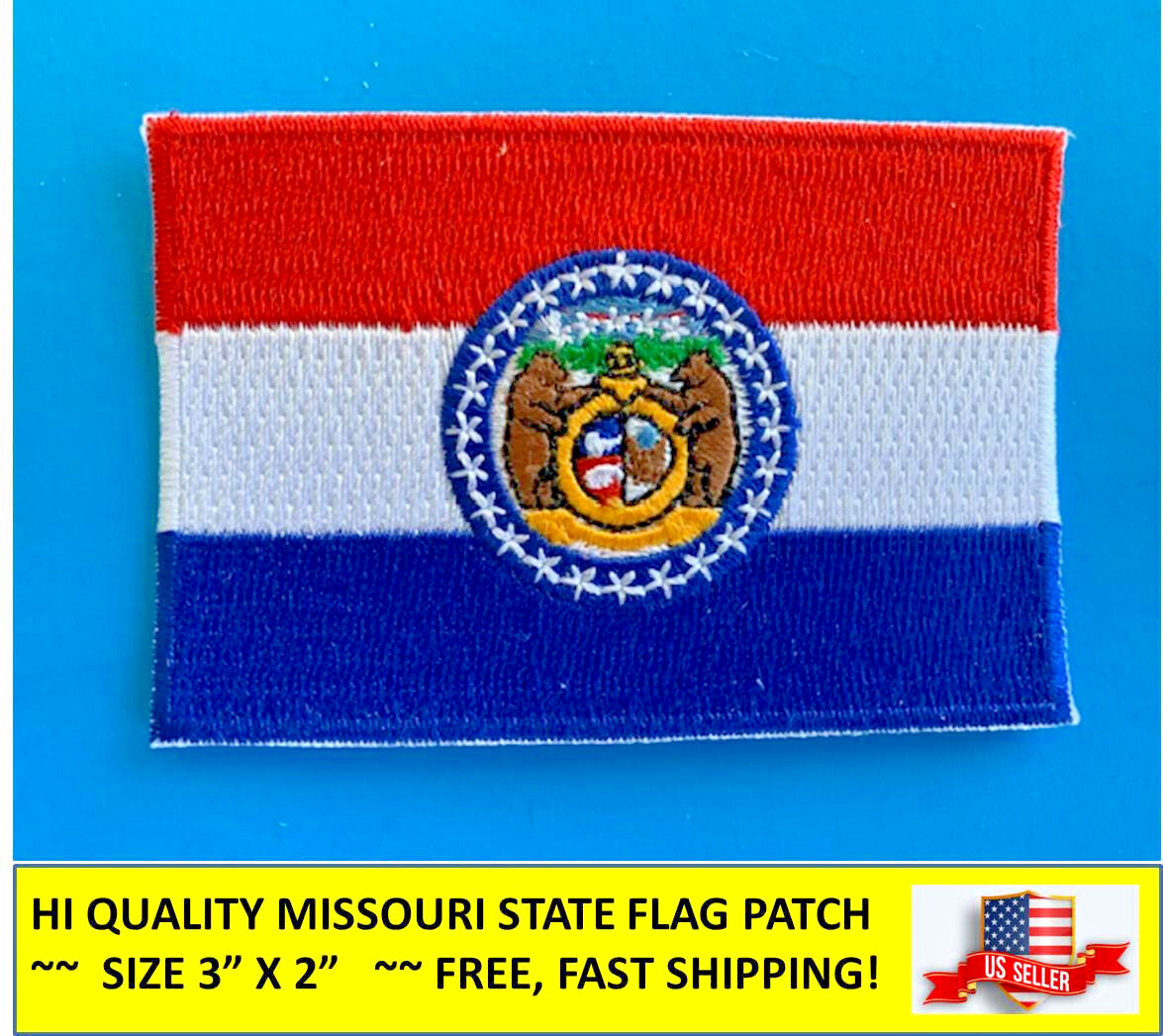 MISSOURI STATE FLAG EMBROIDERED PATCH IRON-ON OR SEW-ON HI-QLTY (3 x 2”)