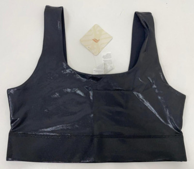 Fabletics Women's L Harlyn Medium Impact Sports Bra Black Fog Foil BA2253752