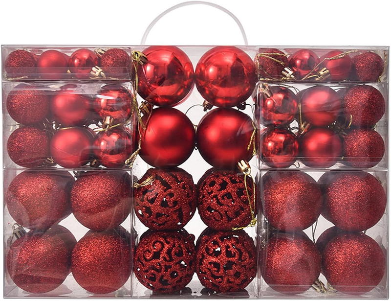 Christmas Ball Ornaments Wine Red Christmas Tree Decorations with Hang Rope-100P