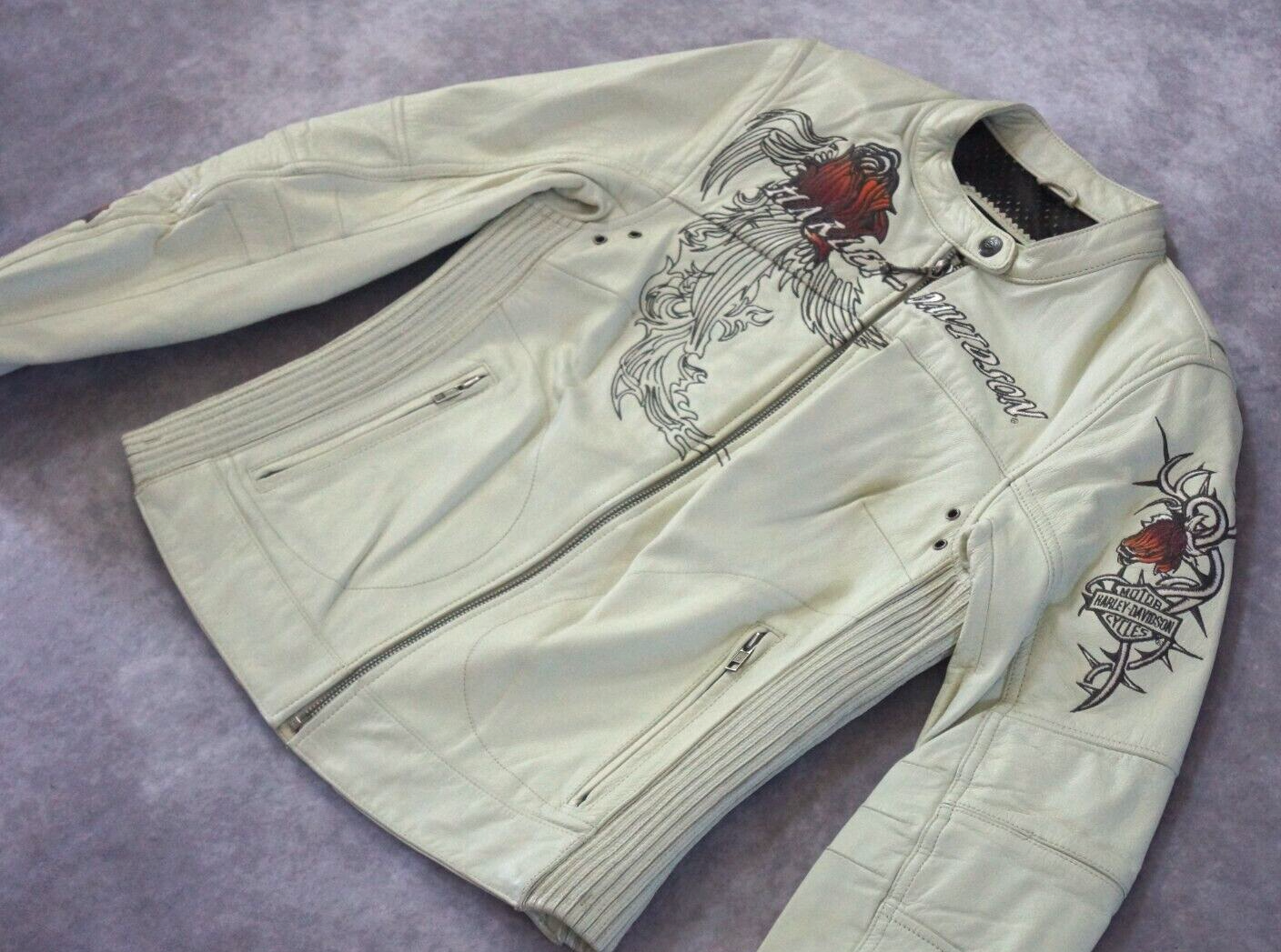 Harley Davidson Women's Pacific Coast Red Rose White Leather