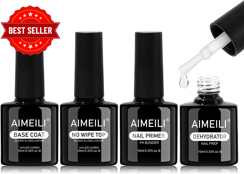 Nail Dehydrator and Primer with Gel Base & Top Coat Set, Hema Free, Cruelty Free
