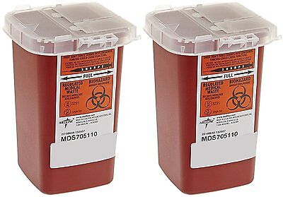 Sharps Container Biohazard Needle Disposal - 1 Quart - Pack of 2