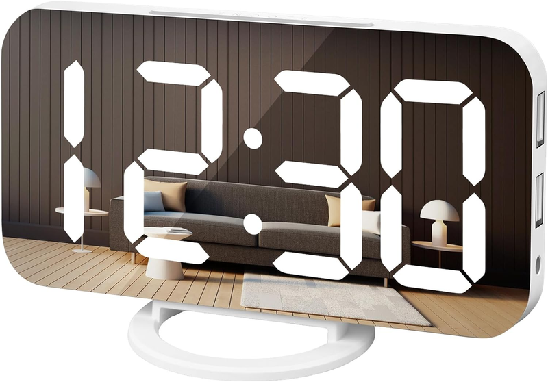 Digital Alarm Clock, Large Mirrored LED Display, with USB Ch