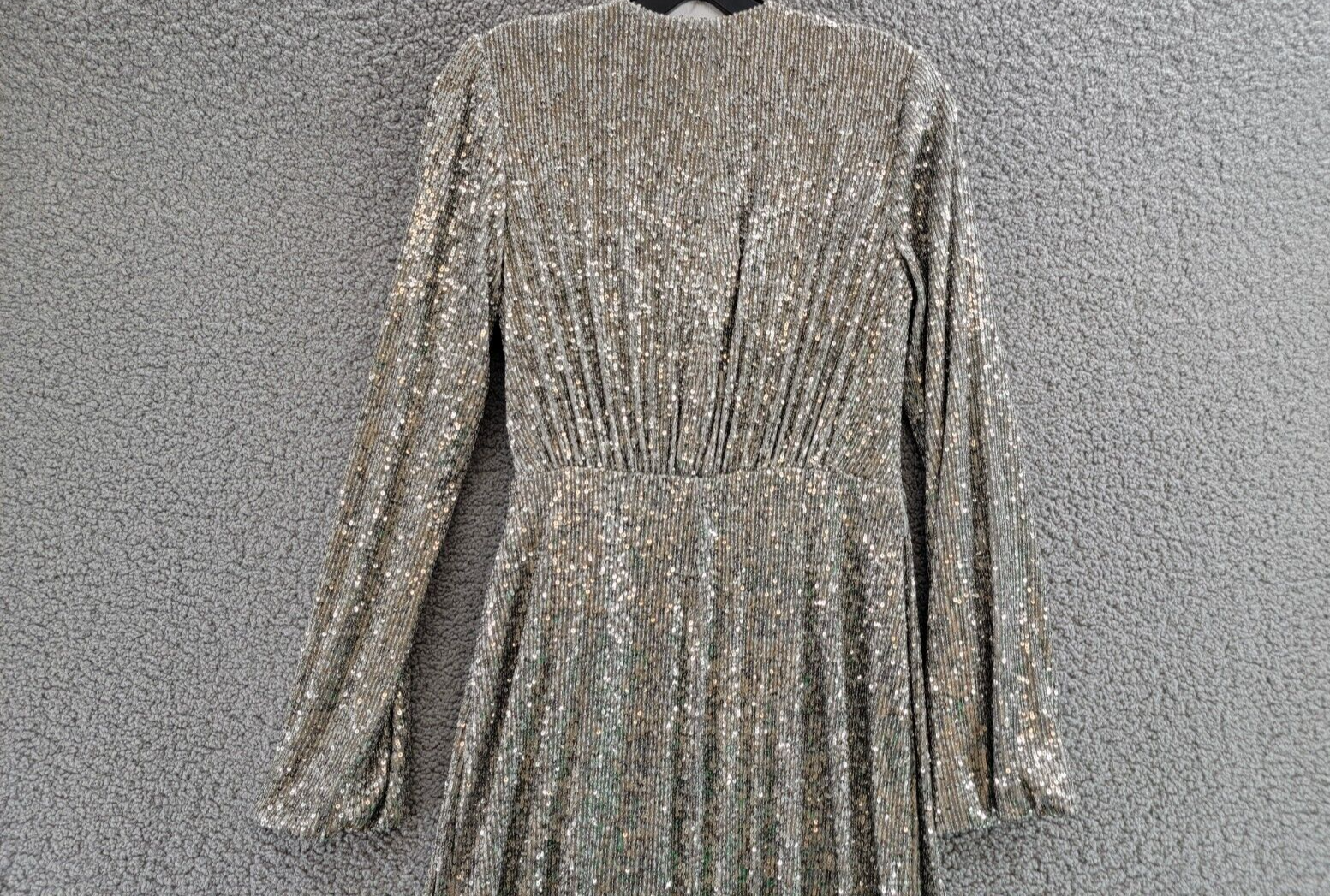 Pre-owned Halston Heritage Halston Falan Sequined Wrap Dress Women's 2 Dark Silver Crossover Neck Tie Waist