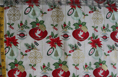 Studio E Christmas Village quilting Cotton Fabric w/Metallic BTY or BTHY Ornamnt