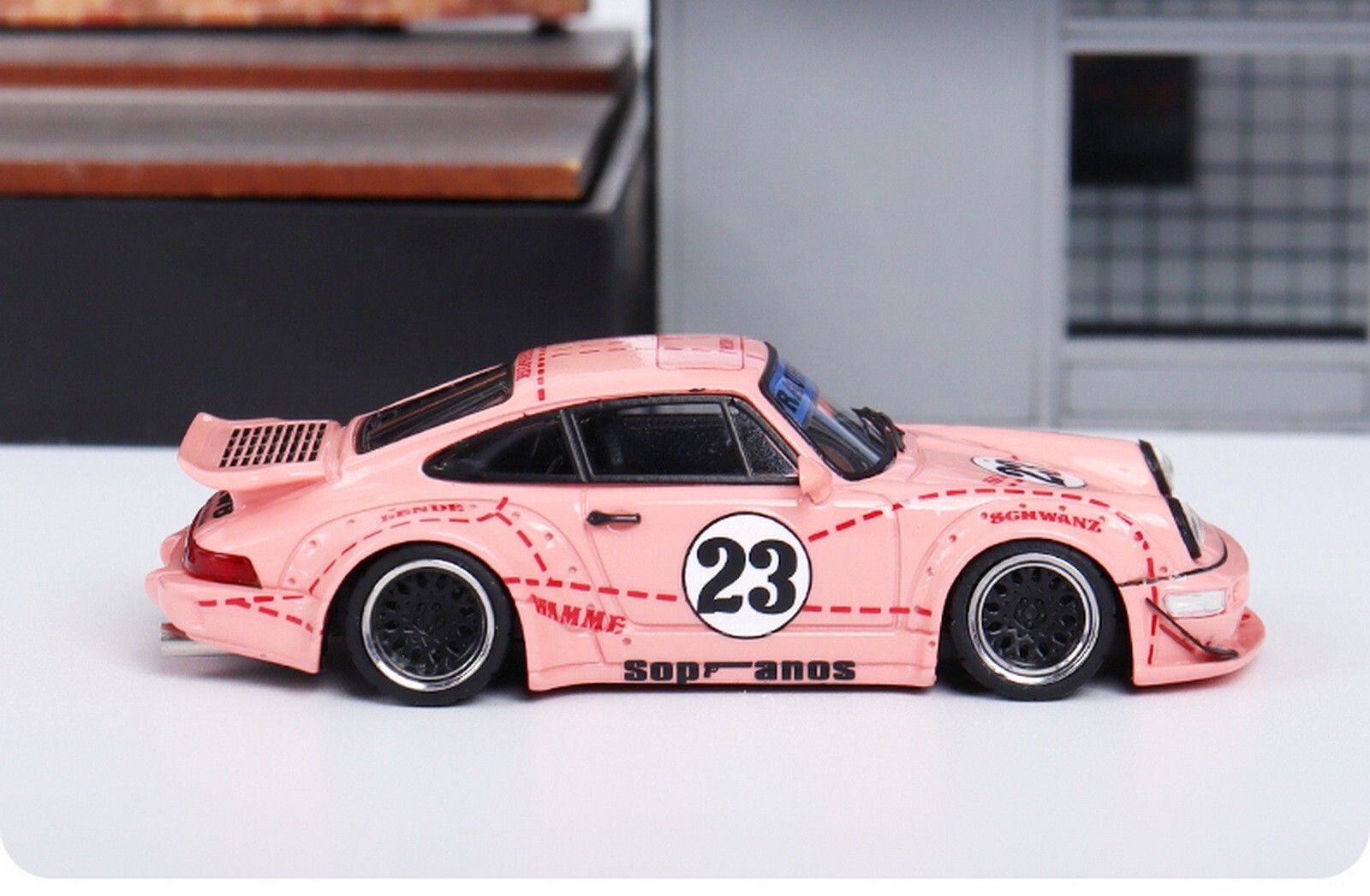 SH 1/64 Scale Porsche 964 RWB RAUH-Welt Pink Resin Car Model