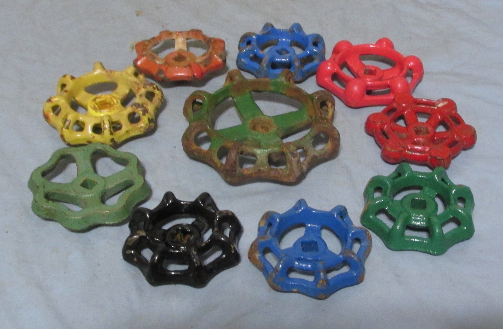 10 Vintage Industrial Machine Age Steel Water Valve Handles Steampunk Art used