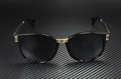 Pre-owned Gucci Gg0586sa 001 Panthos Black Shiny Gold Grey 55 Mm Unisex Sunglasses In Solid Grey