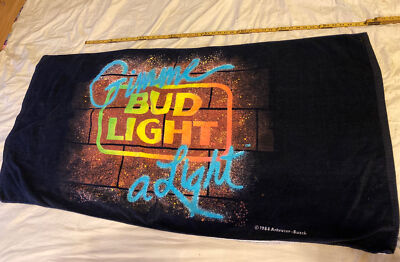 Vintage RA Briggs Anheuser Busch BUD LIGHT  Gimme A Light   Beach Towel 1988