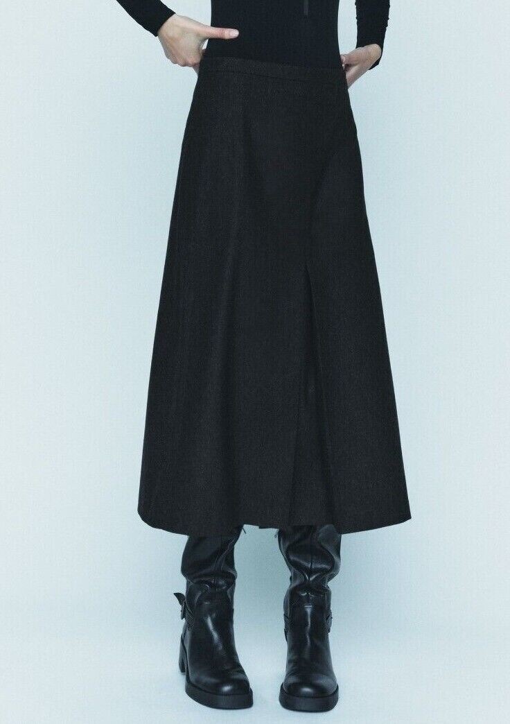 NWT ZARA $109 Slit Wool-Blend Midi Skirt ZW Collection Dark