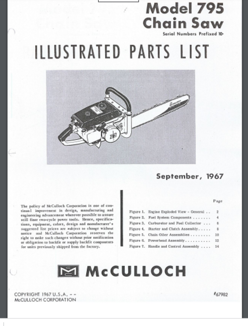 Mcculloch Chainsaw Model 795 - IPL 67982 September 1967 15