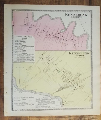 Antique Colored MAP - KENNEBUNK LANDING, MAINE Atlas York County, ME - 1872