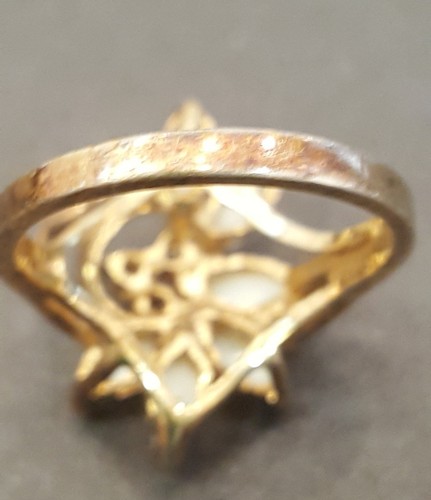 Vintage Victorian Style Detailed Ring Gold tone White Stones, Stamped