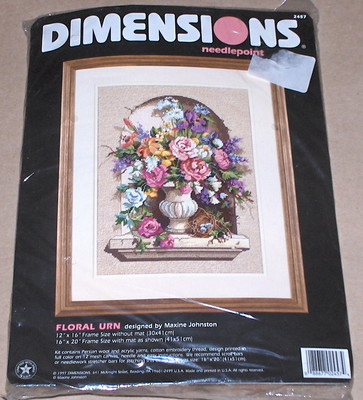 1997 Dimensions / Maxine Johnston ''Floral Urn'' Flowers Needlepoint Kit NIP 12x16