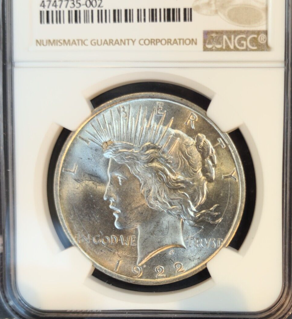1922 D PEACE SILVER DOLLAR $1 NGC MS 63 MINT ERROR STRUCK ON DEFECTIVE PLANCHET