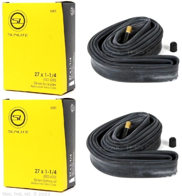 Two (2) - Pack Sunlite 27 x 1-1/4" Schrader Valve 32mm Road Bicycle Inner Tubes