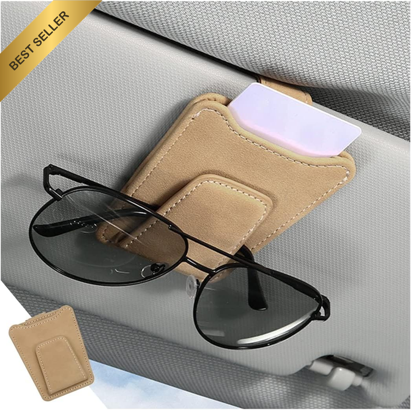 Sunglasses Holder for Car Sun Visor, Magnetic Leather Glasses Hanger Clip, Eyegl