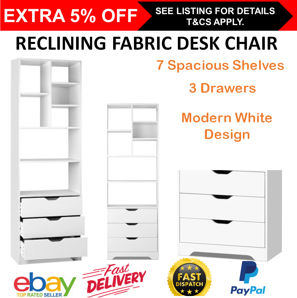 Bookcase Display Shelf 3 Drawers Storage Cabinet Stand Book Cd