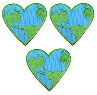 Heart Earth Applique Patch - Mother Earth, Save the Planet 2'' (3-Pack, Iron on)