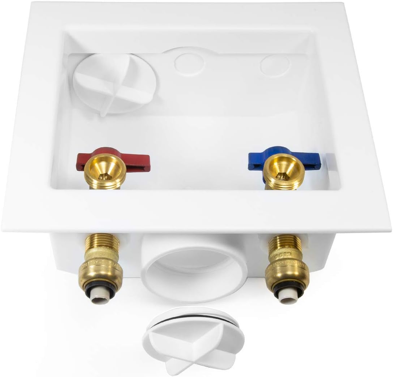 Washing Machine Outlet Box with Center Drain, 1/2-Inch Push-Fit Connection White