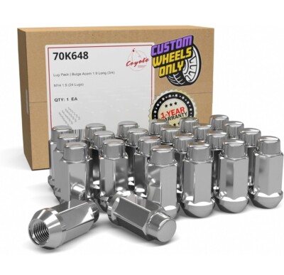 24 Pcs M14x1.5 Thread Bulge Acorn 1.90 Lon Lug Nuts Chrome 3/4'' 19mm Hex