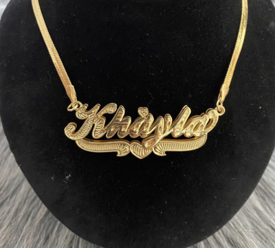 Custom Thick Name Necklace Snake Chain Jewelry Heart Pendant Women Anniversary