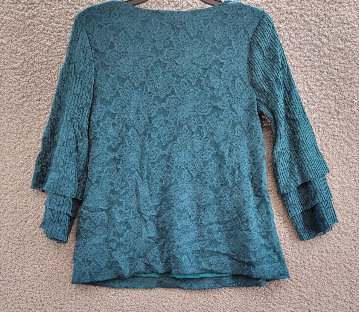 Charter Club Tiered Lace Top Women's XS Deep Pine Floral V-Neck Quarter Sleeve - Picture 10 of 16