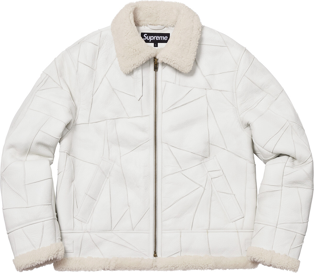 SUPREME Patchwork Wool Shearling B-3 WHITE Lambskin ...