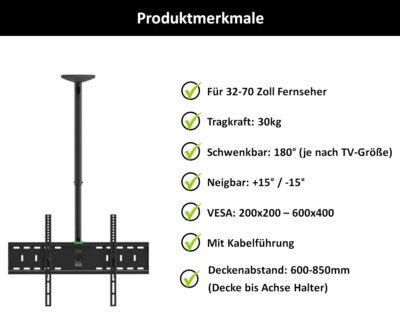 TV Fernseher Deckenhalterung A54 für SAMSUNG 50 Zoll UE50RU7099 UE50RU7179UXZG