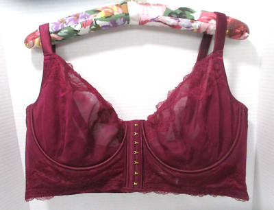 Fox & Royal 40DD Adrianna Bra Longline Sheer Lace Underwire Berry Sexy