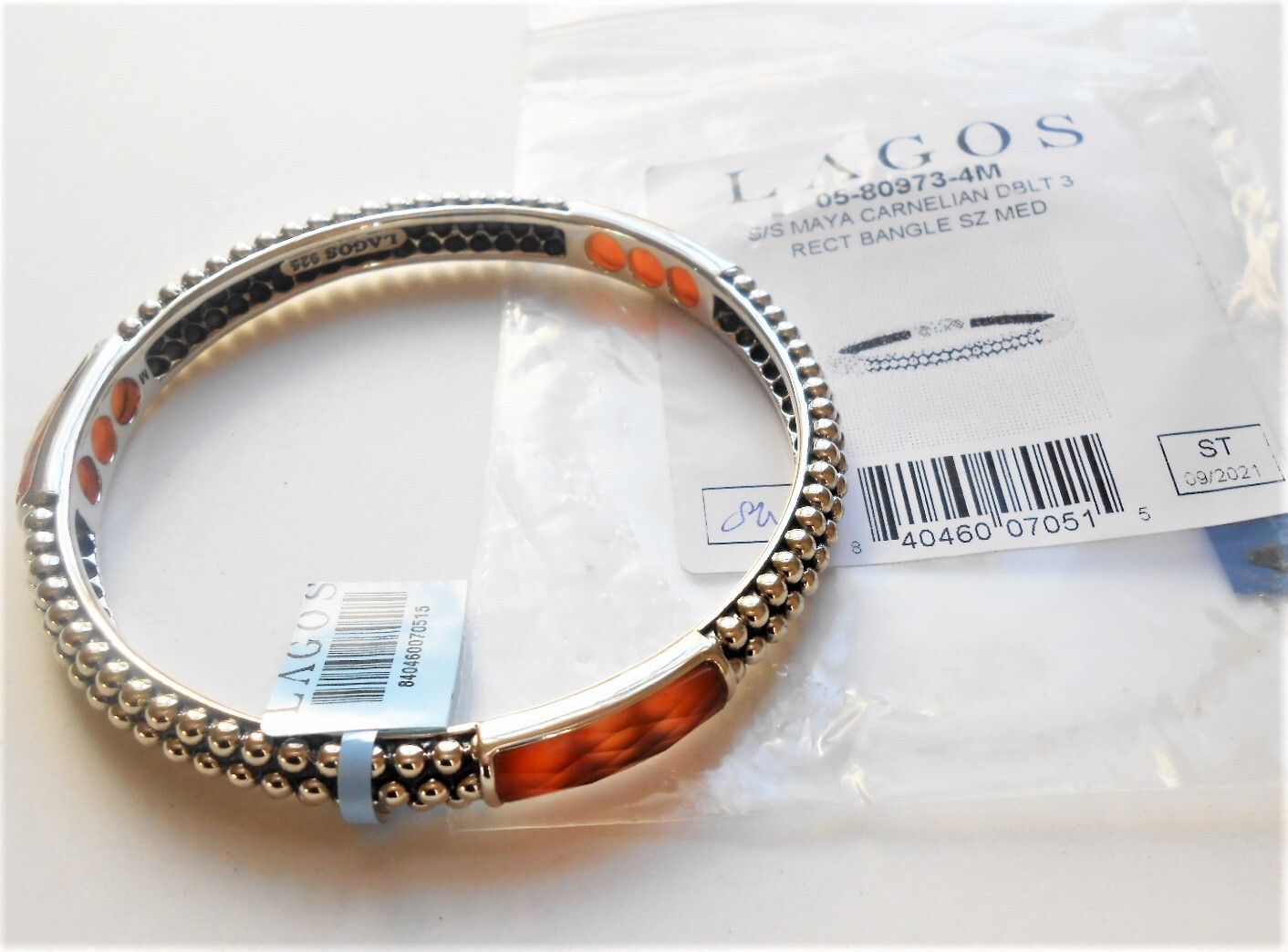 Pre-owned Lagos Maya Caviar Carnelian 3 Doublet Bangle Bracelet Sterling Rare $695 In Orange/silver