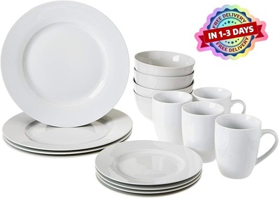 Vajilla De Cocina Con Platos De Porcelana Basics De 16 Piezas, Color White NEW.