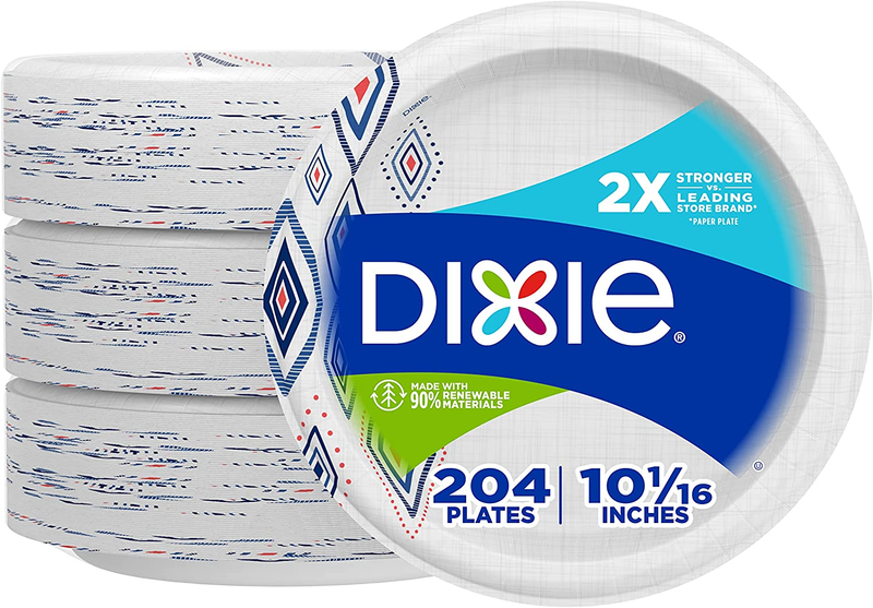 Dixie Disposable Paper Plates 204 count, 10 Inch Dinner Size, Microwave Safe NEW
