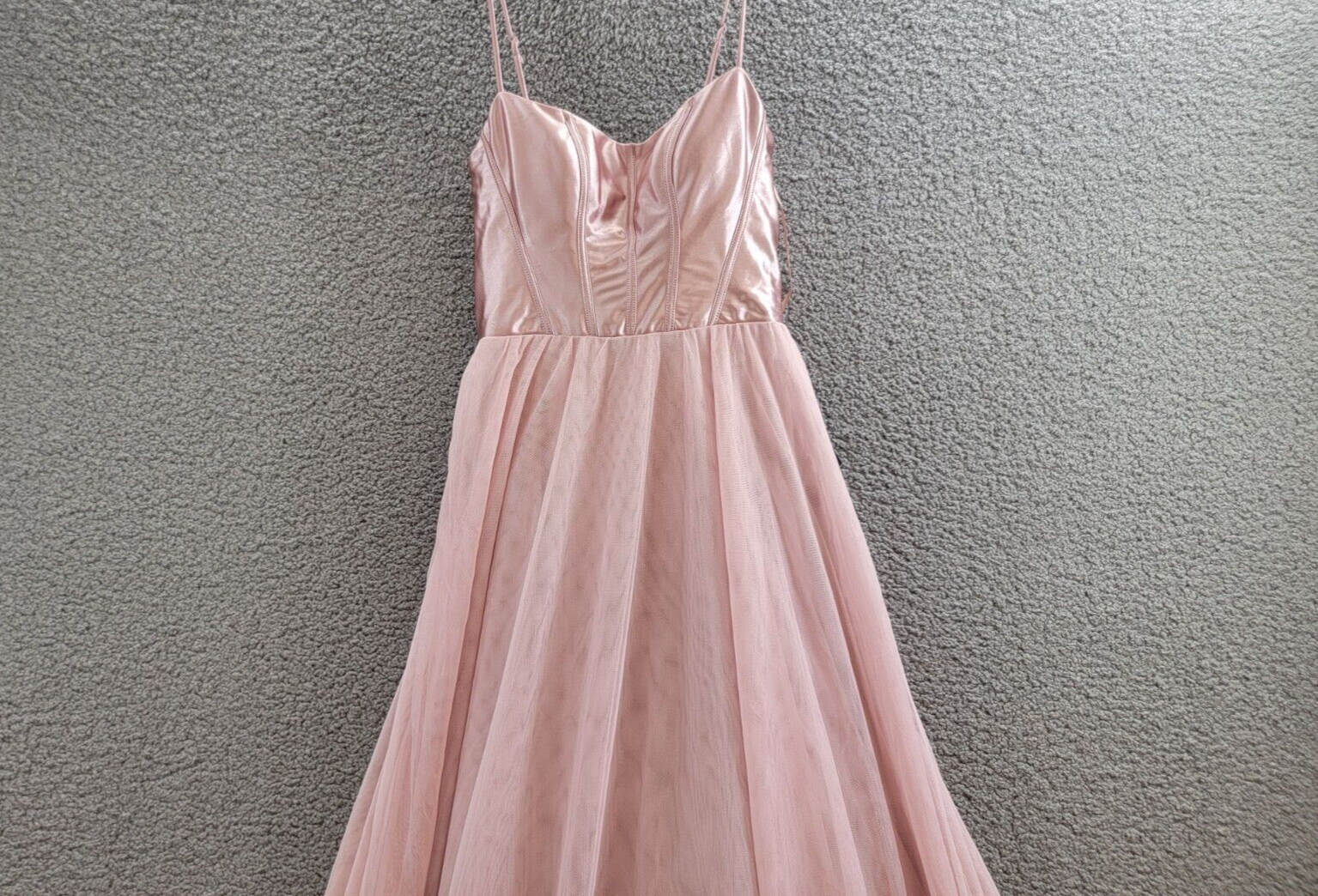 City Studio Metallic Corset-Bodice Lace-Back Gown Juniors 7/8 French Rose Zip Up - Picture 3 of 16