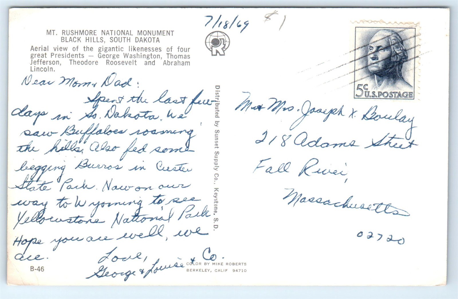 Postcard SD 1969 Mt Rushmore National Monument Black Hills Aerial Photo Vtg D7