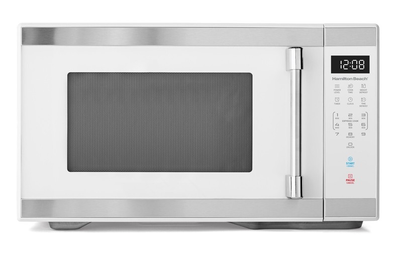 1.1 Cu ft Countertop Microwave Oven, White and Stainless Steel