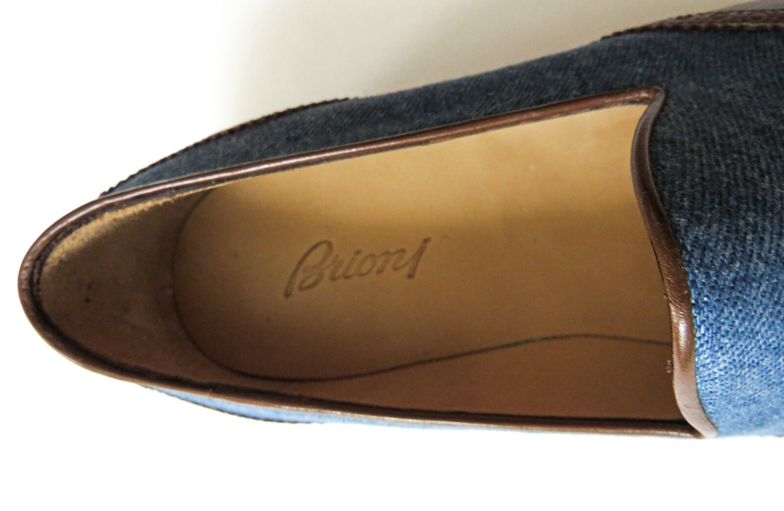 Pre-owned Brioni $1225  Brogue Two Tone Denim Leather Loafers Shoes 9.5 Us 42.5 Euro 8.5 Uk In Multicolor