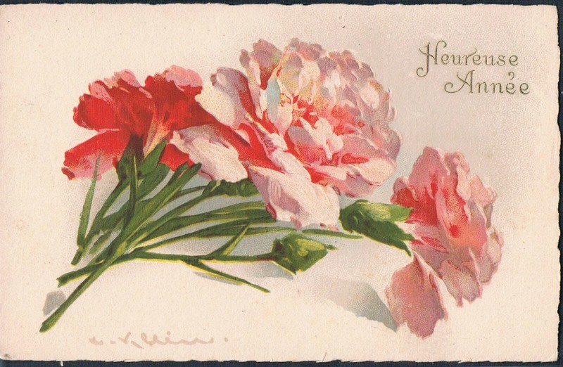 T153 A/S Catherine Klein Bonne AnnÃ©E Oeillets Carnations Belle Litho Jounok 321