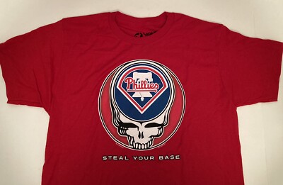 Philadelphia Phillies Steal Your Base Face Grateful Deal Skull Tee Shirt Medium