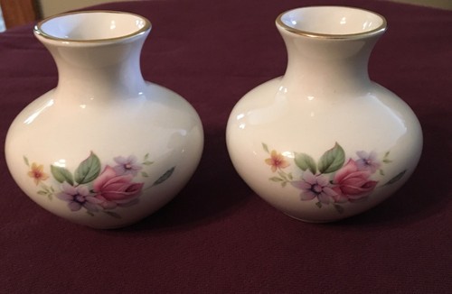 Two Vintage Miniature Vases England Sadler #103 Floral/Gold